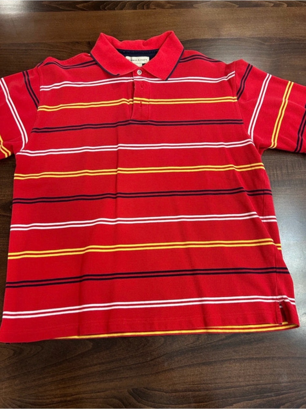 Preswick & Moore Red Stripe Polo with Yellow, White & Black Accents